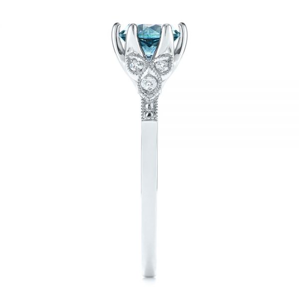 Platinum And 14K Gold Platinum And 14K Gold Custom Two-tone Blue Sapphire And Diamond Engagement Ring - Side View - 104084