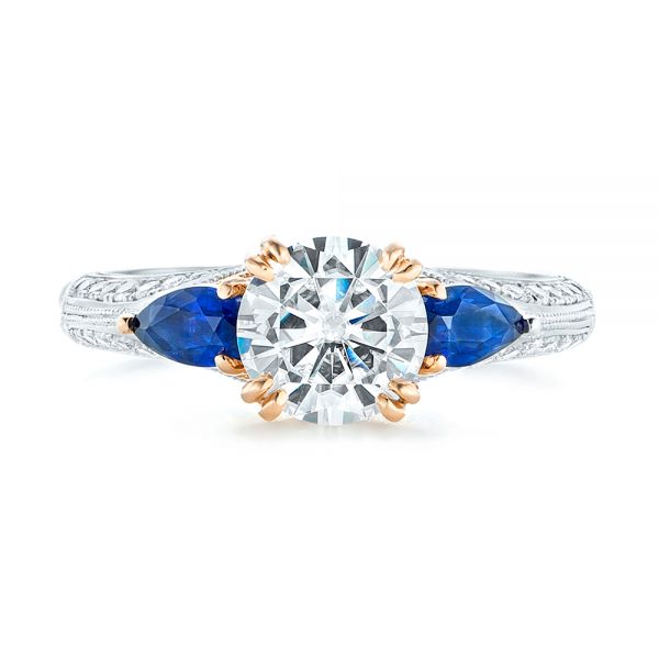  Platinum And 18K Gold Platinum And 18K Gold Custom Two-tone Blue Sapphire And Diamond Engagement Ring - Top View -  102795