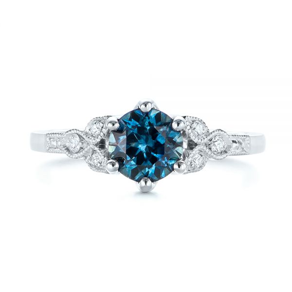 Platinum And 14K Gold Platinum And 14K Gold Custom Two-tone Blue Sapphire And Diamond Engagement Ring - Top View - 104084