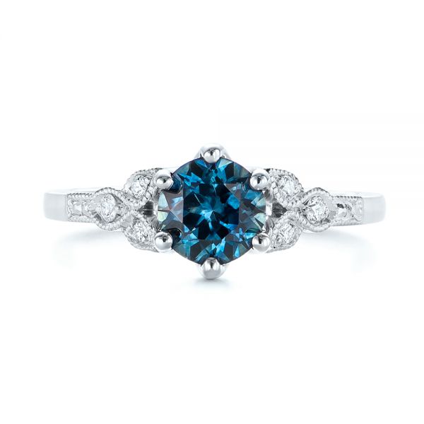  Platinum And Platinum Platinum And Platinum Custom Two-tone Blue Sapphire And Diamond Engagement Ring - Top View -  104084