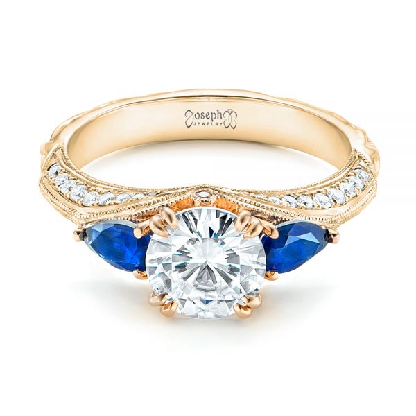 18k Yellow Gold And 18K Gold 18k Yellow Gold And 18K Gold Custom Two-tone Blue Sapphire And Diamond Engagement Ring - Flat View -  102795