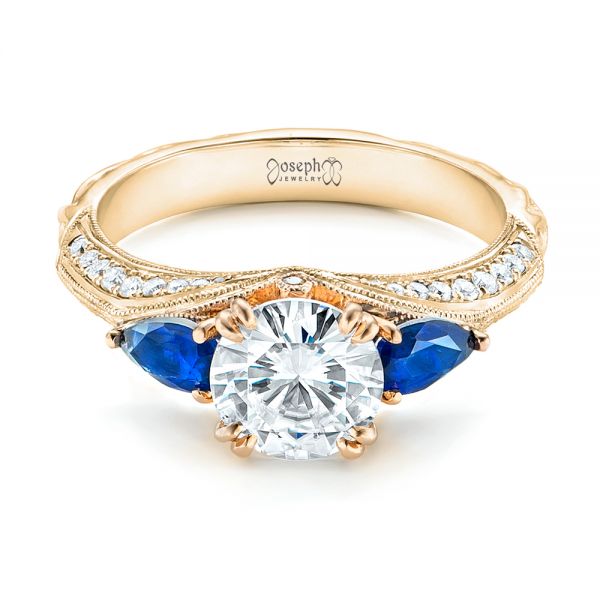 14k Yellow Gold And 14K Gold 14k Yellow Gold And 14K Gold Custom Two-tone Blue Sapphire And Diamond Engagement Ring - Flat View - 102795