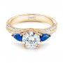 18k Yellow Gold And 14K Gold 18k Yellow Gold And 14K Gold Custom Two-tone Blue Sapphire And Diamond Engagement Ring - Flat View -  102795 - Thumbnail