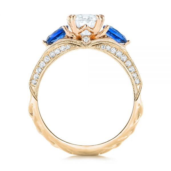 18k Yellow Gold And Platinum 18k Yellow Gold And Platinum Custom Two-tone Blue Sapphire And Diamond Engagement Ring - Front View -  102795