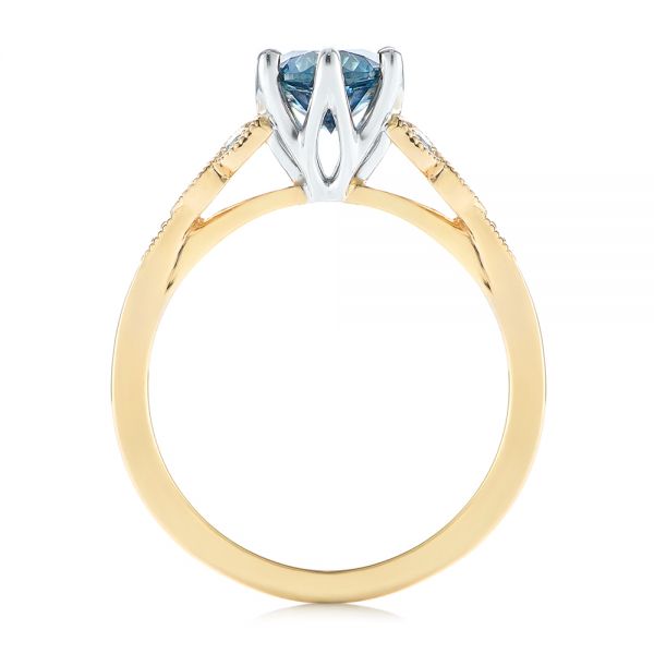 14k Yellow Gold And 14K Gold Custom Two-tone Blue Sapphire And Diamond Engagement Ring - Front View - 104084