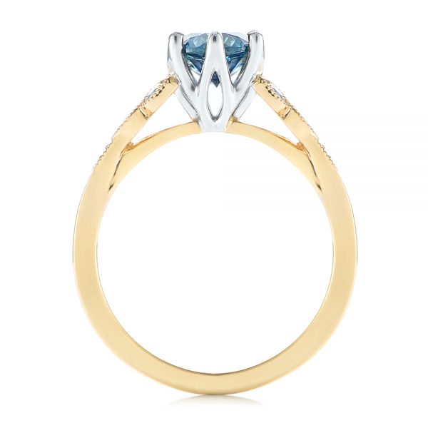 14k Yellow Gold And 14K Gold Custom Two-tone Blue Sapphire And Diamond Engagement Ring - Front View -  104084