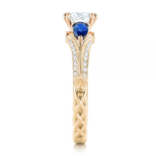 14k Yellow Gold And 14K Gold 14k Yellow Gold And 14K Gold Custom Two-tone Blue Sapphire And Diamond Engagement Ring - Side View - 102795