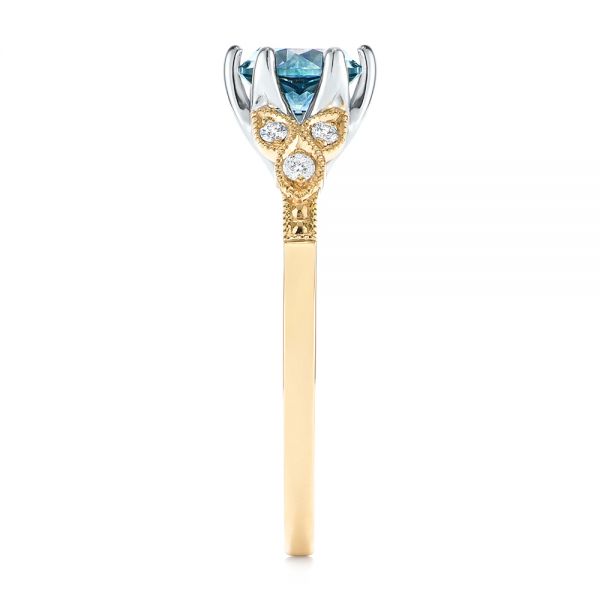 14k Yellow Gold And 14K Gold Custom Two-tone Blue Sapphire And Diamond Engagement Ring - Side View - 104084