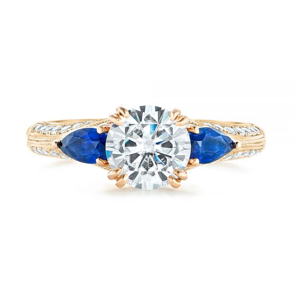 14k Yellow Gold And 14K Gold 14k Yellow Gold And 14K Gold Custom Two-tone Blue Sapphire And Diamond Engagement Ring - Top View - 102795