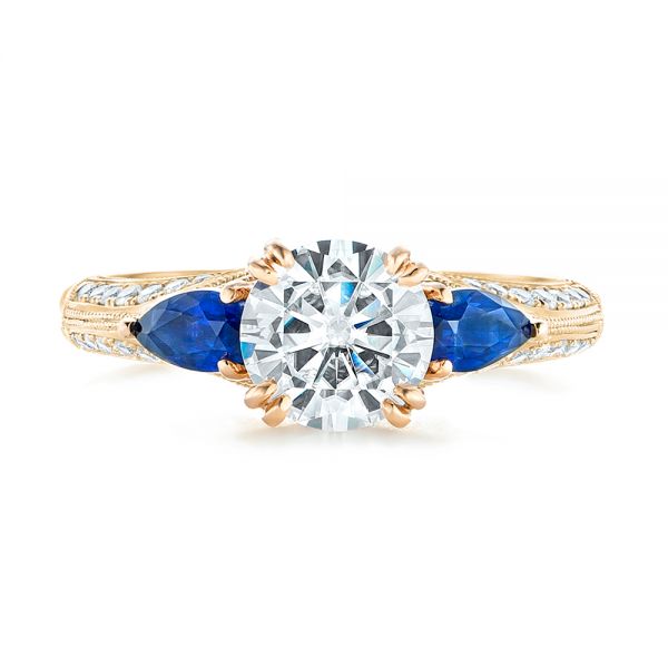 18k Yellow Gold And 18K Gold 18k Yellow Gold And 18K Gold Custom Two-tone Blue Sapphire And Diamond Engagement Ring - Top View -  102795