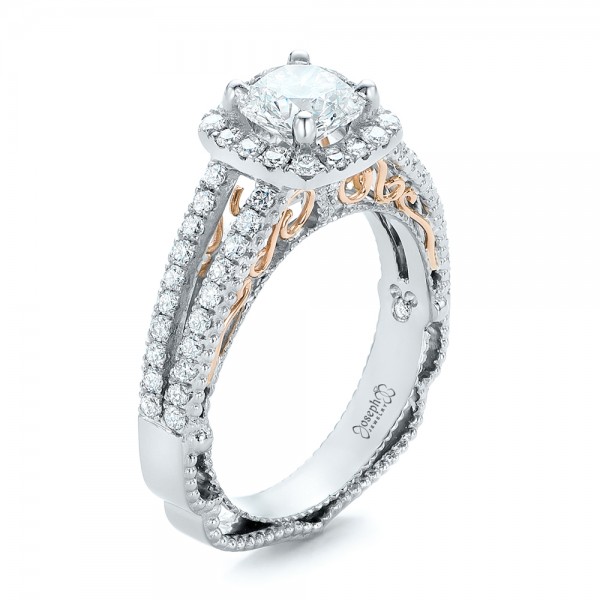  Platinum Custom Two-tone Diamond Engagement Ring - Three-Quarter View -  102127