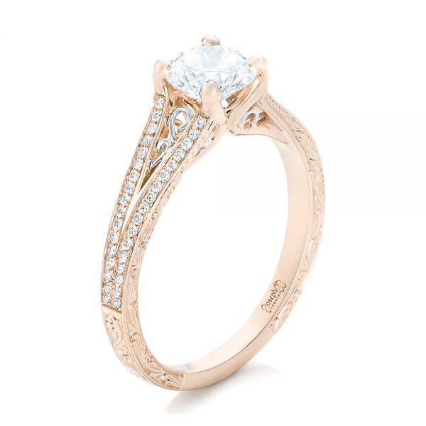 18k Rose Gold And 18K Gold 18k Rose Gold And 18K Gold Custom Two-tone Diamond Engagement Ring - Three-Quarter View -  102433