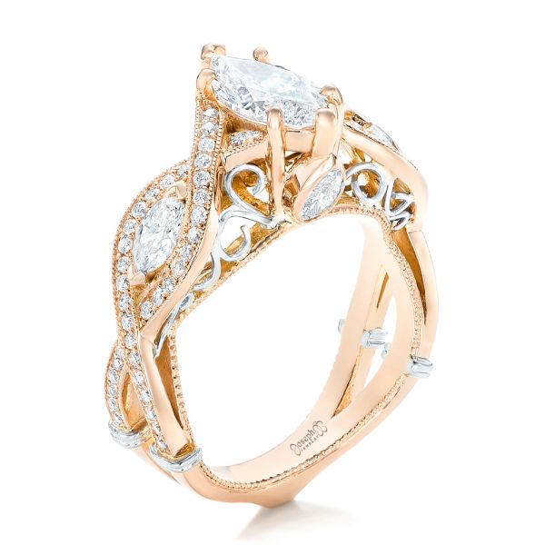 14k Rose Gold And 14K Gold Custom Two-tone Diamond Engagement Ring - Three-Quarter View -  102464