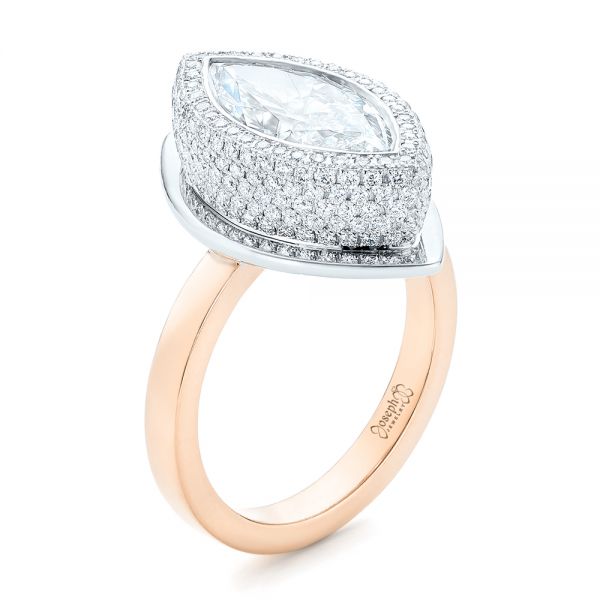 18K Gold And 14k Rose Gold 18K Gold And 14k Rose Gold Custom Two-tone Diamond Engagement Ring - Three-Quarter View -  102947