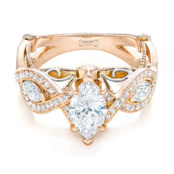 14k Rose Gold And 14K Gold Custom Two-tone Diamond Engagement Ring - Flat View - 102464