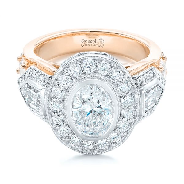 18k Rose Gold And Platinum 18k Rose Gold And Platinum Custom Two-tone Diamond Engagement Ring - Flat View -  102549