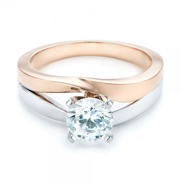 14k Rose Gold And Platinum 14k Rose Gold And Platinum Custom Two-tone Diamond Engagement Ring - Flat View -  102587