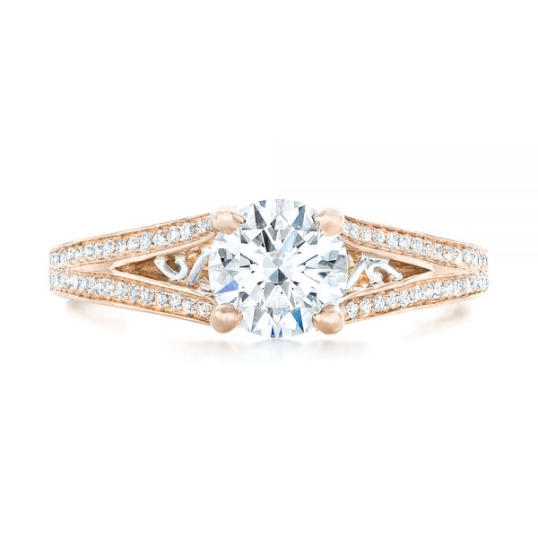 18k Rose Gold And 14K Gold 18k Rose Gold And 14K Gold Custom Two-tone Diamond Engagement Ring - Top View - 102433