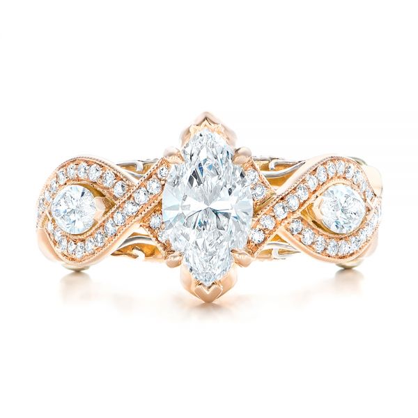 14k Rose Gold And 14K Gold Custom Two-tone Diamond Engagement Ring - Top View - 102464