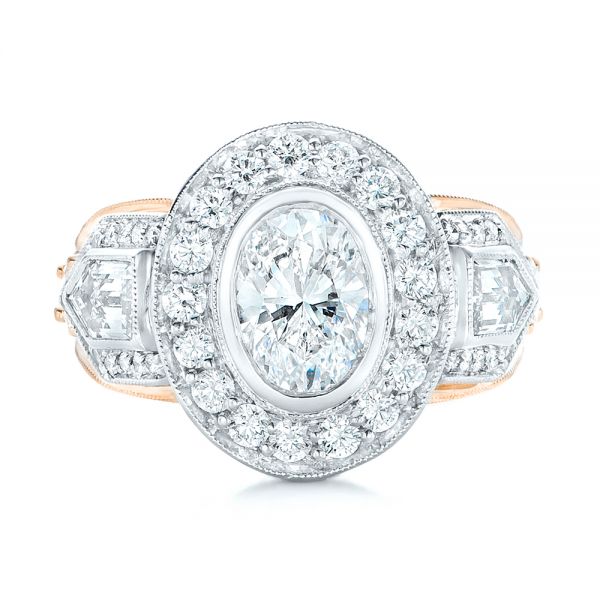 18k Rose Gold And Platinum 18k Rose Gold And Platinum Custom Two-tone Diamond Engagement Ring - Top View -  102549