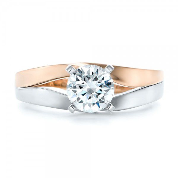 14k Rose Gold And 14K Gold Custom Two-tone Diamond Engagement Ring - Top View -  102587