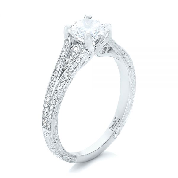 18k White Gold And Platinum 18k White Gold And Platinum Custom Two-tone Diamond Engagement Ring - Three-Quarter View -  102433
