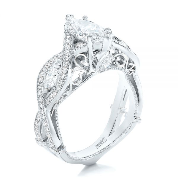 14k White Gold And Platinum 14k White Gold And Platinum Custom Two-tone Diamond Engagement Ring - Three-Quarter View -  102464