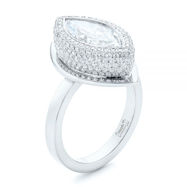 18K Gold And Platinum 18K Gold And Platinum Custom Two-tone Diamond Engagement Ring - Three-Quarter View - 102947
