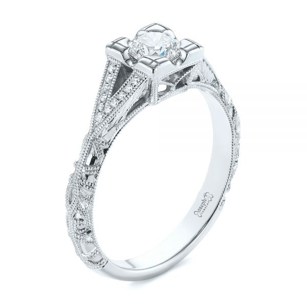  Platinum Platinum Custom Two-tone Diamond Engagement Ring - Three-Quarter View -  104031