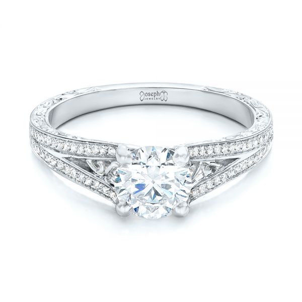 18k White Gold And Platinum 18k White Gold And Platinum Custom Two-tone Diamond Engagement Ring - Flat View -  102433