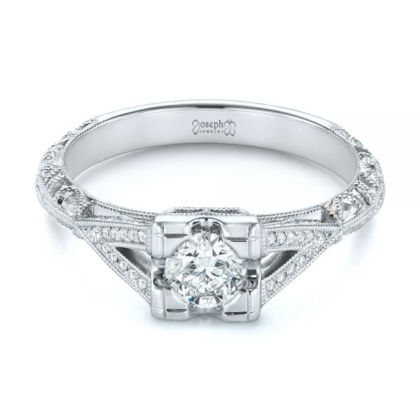  Platinum Platinum Custom Two-tone Diamond Engagement Ring - Flat View -  104031