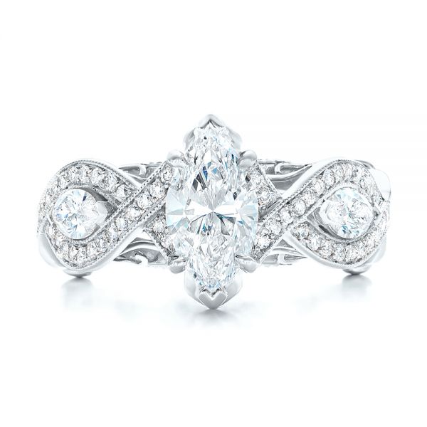 18k White Gold And Platinum 18k White Gold And Platinum Custom Two-tone Diamond Engagement Ring - Top View -  102464