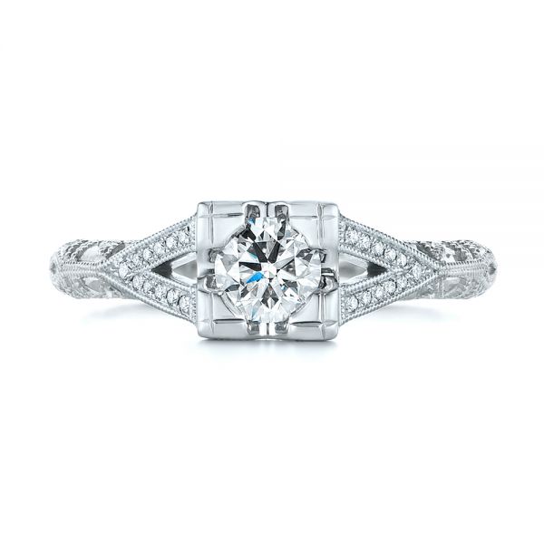  Platinum Platinum Custom Two-tone Diamond Engagement Ring - Top View -  104031