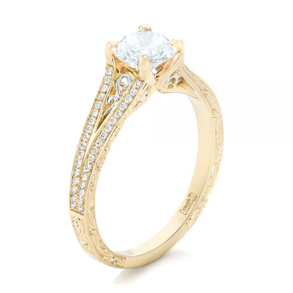 18k Yellow Gold And 18K Gold 18k Yellow Gold And 18K Gold Custom Two-tone Diamond Engagement Ring - Three-Quarter View -  102433