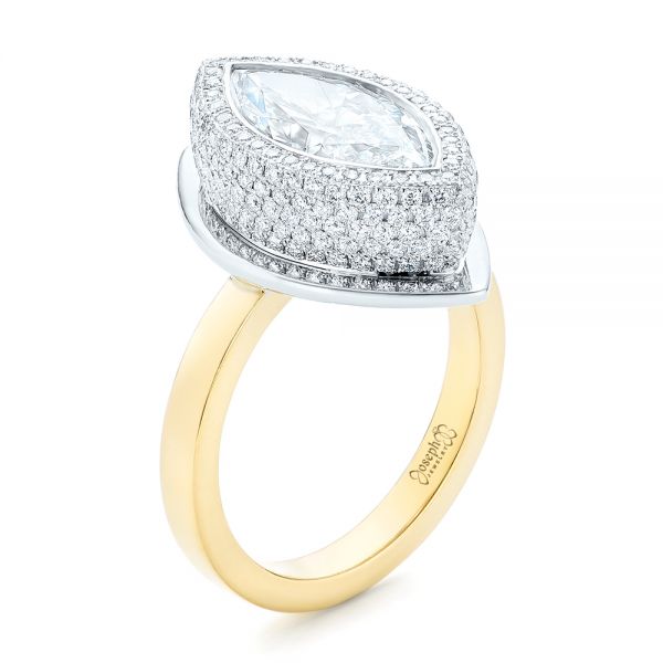  18K Gold And 18k Yellow Gold Custom Two-tone Diamond Engagement Ring - Three-Quarter View -  102947