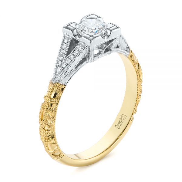 14k Yellow Gold 14k Yellow Gold Custom Two-tone Diamond Engagement Ring - Three-Quarter View -  104031