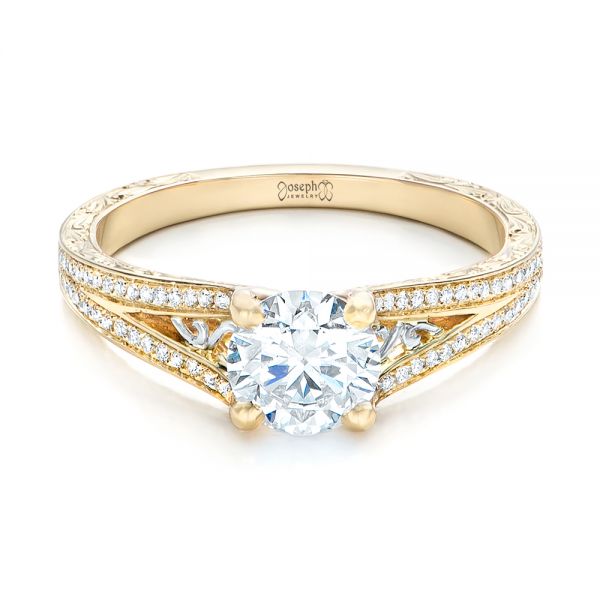 14k Yellow Gold And 14K Gold Custom Two-tone Diamond Engagement Ring - Flat View -  102433