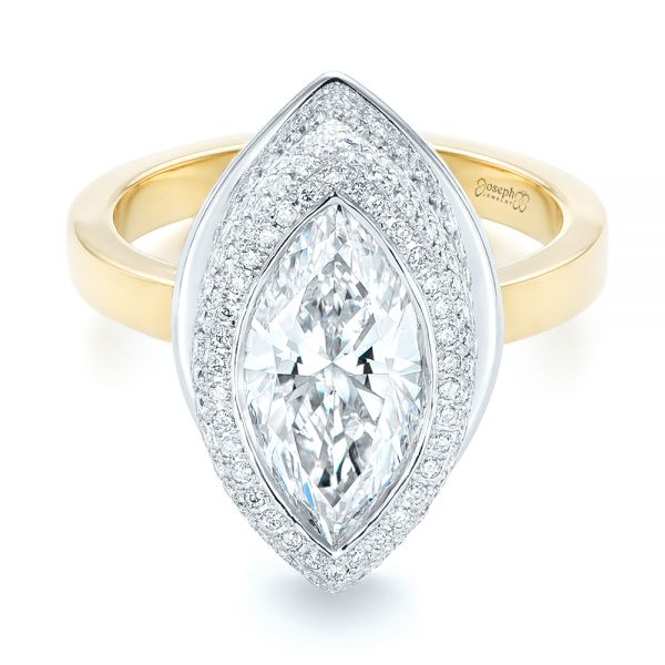 18K Gold And 18k Yellow Gold Custom Two-tone Diamond Engagement Ring - Flat View - 102947
