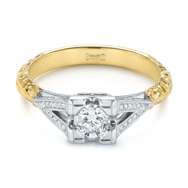 14k Yellow Gold 14k Yellow Gold Custom Two-tone Diamond Engagement Ring - Flat View -  104031