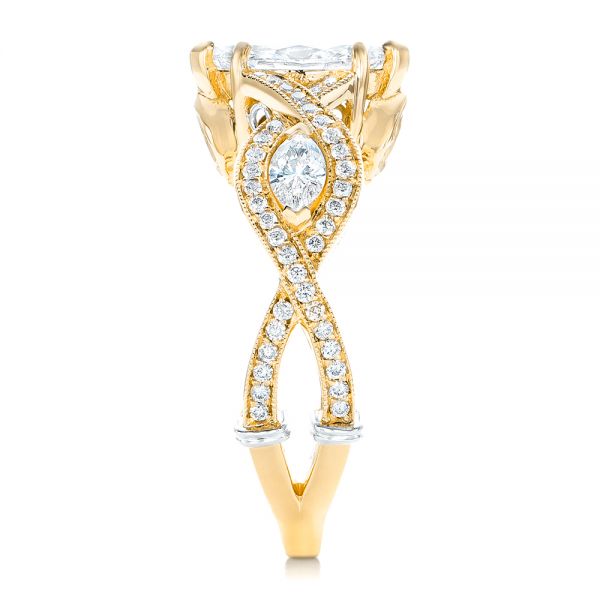 18k Yellow Gold And 14K Gold 18k Yellow Gold And 14K Gold Custom Two-tone Diamond Engagement Ring - Side View - 102464