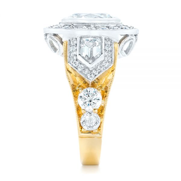 18k Yellow Gold And Platinum Custom Two-tone Diamond Engagement Ring - Side View -  102549