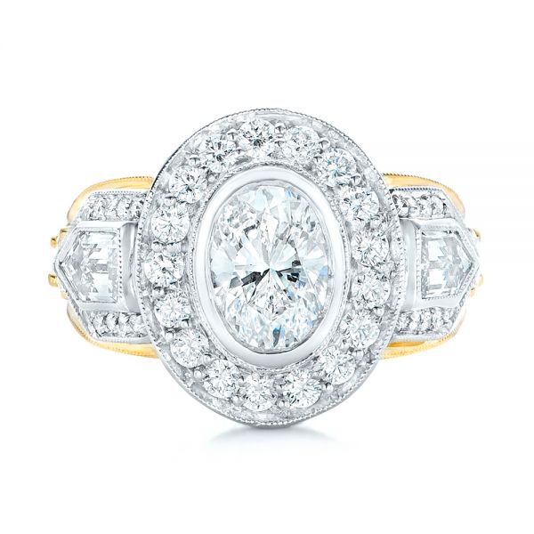 18k Yellow Gold And Platinum Custom Two-tone Diamond Engagement Ring - Top View -  102549