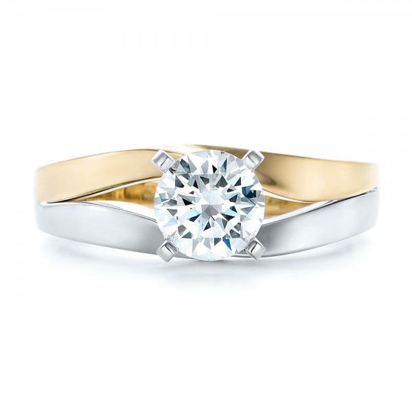 18k Yellow Gold And Platinum 18k Yellow Gold And Platinum Custom Two-tone Diamond Engagement Ring - Top View -  102587