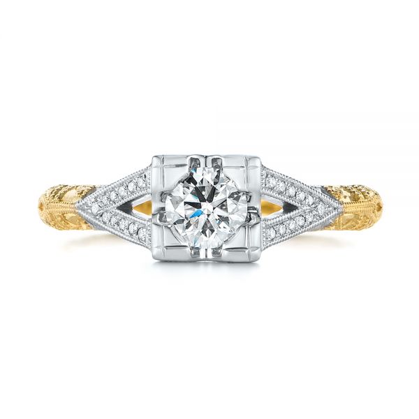 18k Yellow Gold Custom Two-tone Diamond Engagement Ring - Top View -  104031