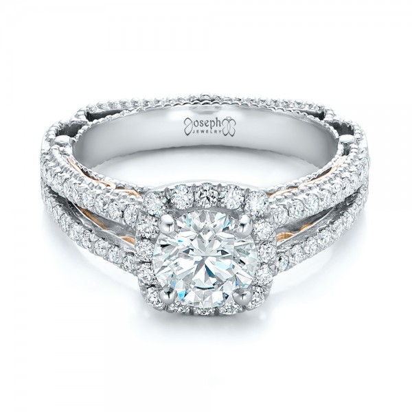  Platinum Custom Two-tone Diamond Engagement Ring - Flat View -  102127