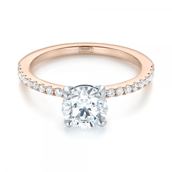 14k Rose Gold And 14K Gold Custom Two-tone Diamond Engagement Ring - Flat View -  103533