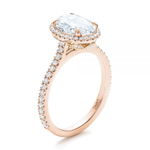 18k Rose Gold And 14K Gold 18k Rose Gold And 14K Gold Custom Two-tone Diamond Halo Engagement Ring - Three-Quarter View -  100572