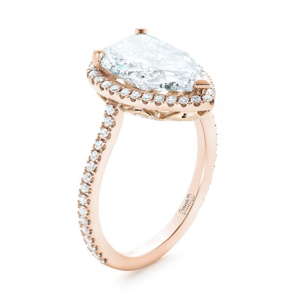 18k Rose Gold And Platinum 18k Rose Gold And Platinum Custom Two-tone Diamond Halo Engagement Ring - Three-Quarter View -  102901
