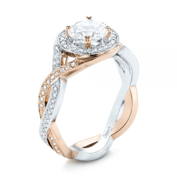  18K Gold And 14k Rose Gold 18K Gold And 14k Rose Gold Custom Two-tone Diamond Halo Engagement Ring - Three-Quarter View -  103446