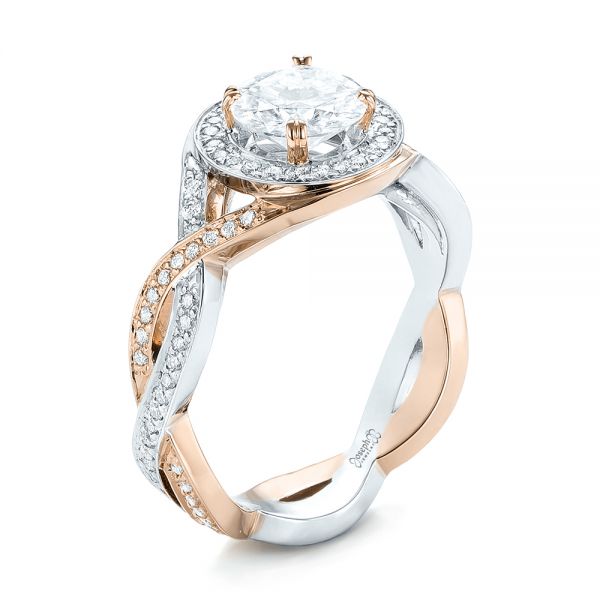 14K Gold And 14k Rose Gold 14K Gold And 14k Rose Gold Custom Two-tone Diamond Halo Engagement Ring - Three-Quarter View - 103446